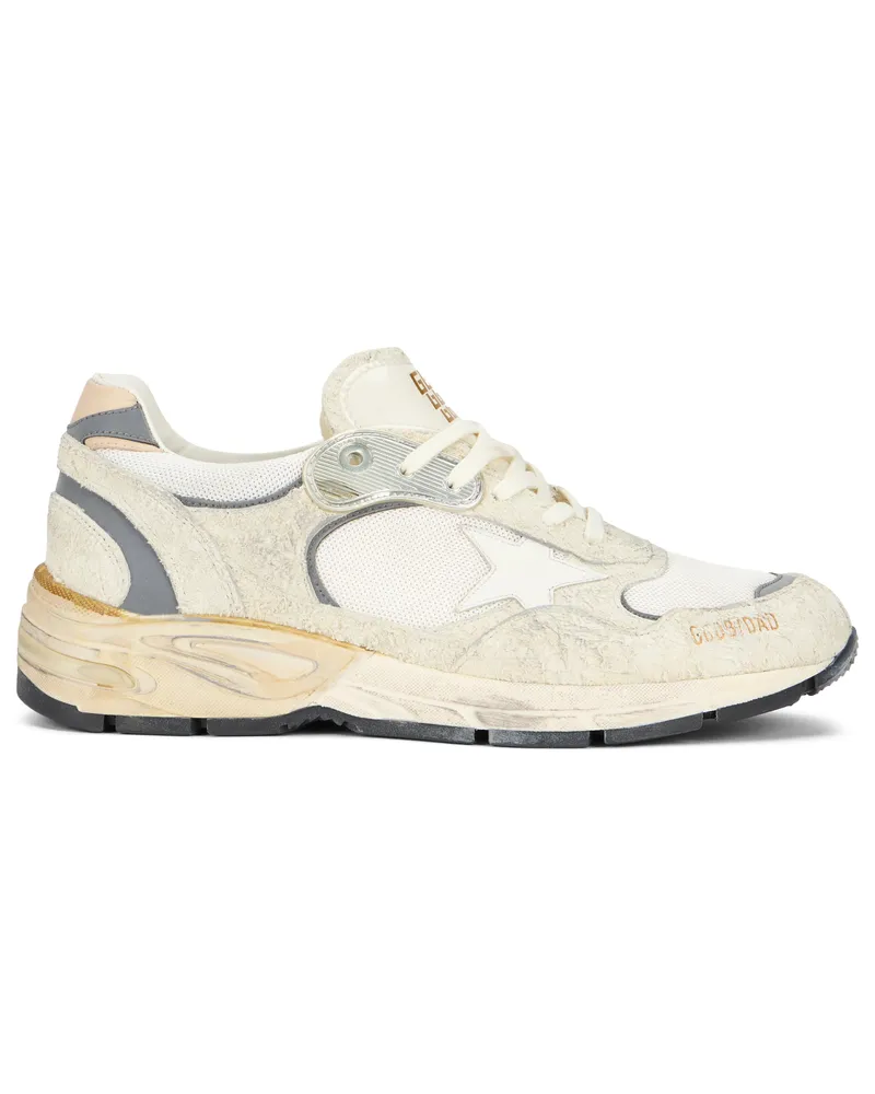 Golden Goose Men's Sneakers Running Dad Suede And Mesh Cream Calfskin Trainers Cream
