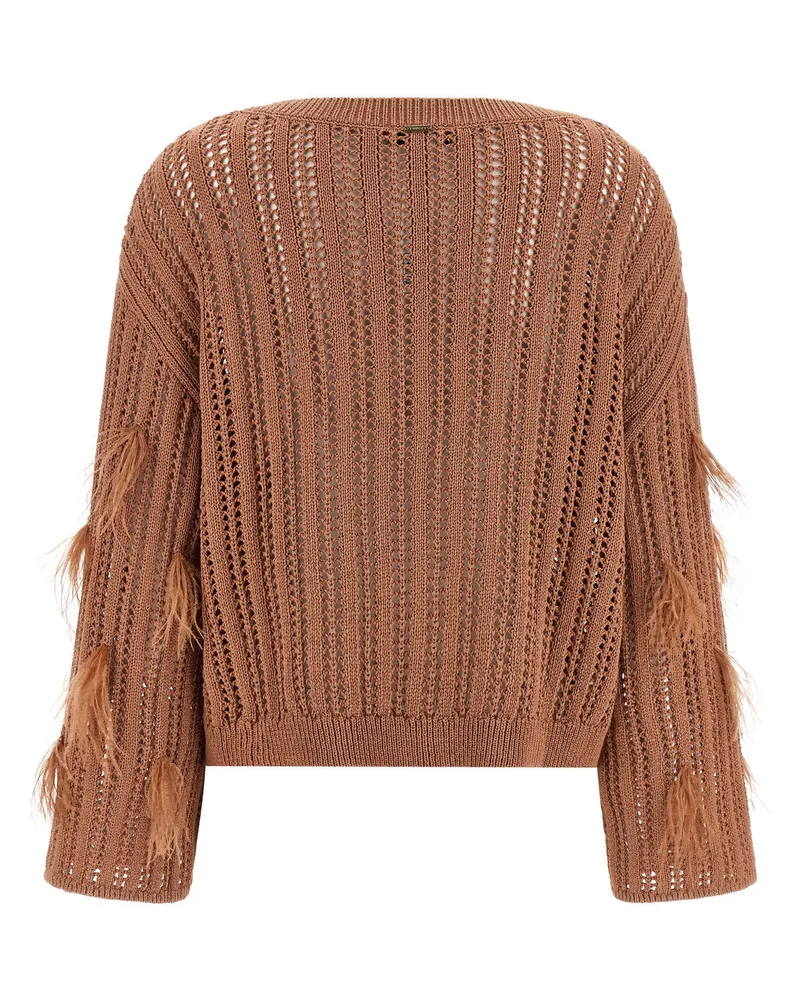 Twin-Set Ostrich Feather Sweater — Camel Camel