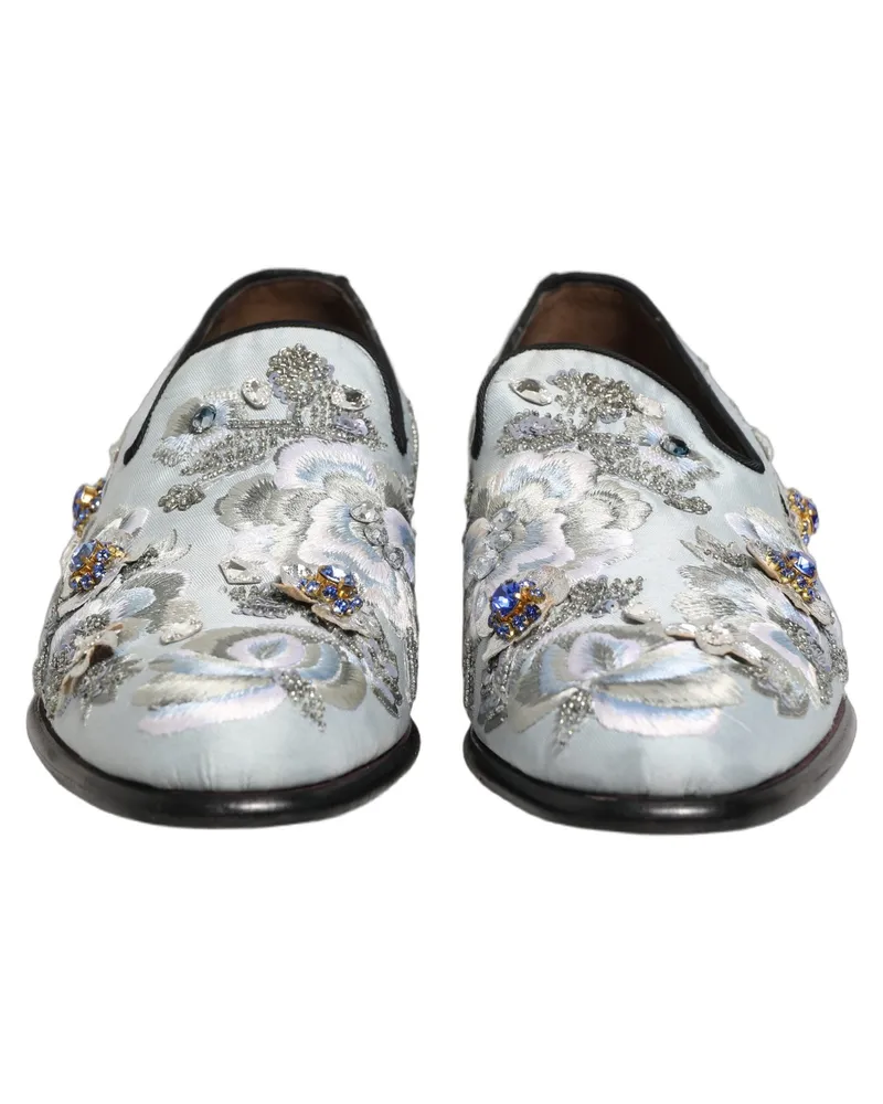 Dolce & Gabbana White Floral Embellished Men Loafers Shoes Leather White