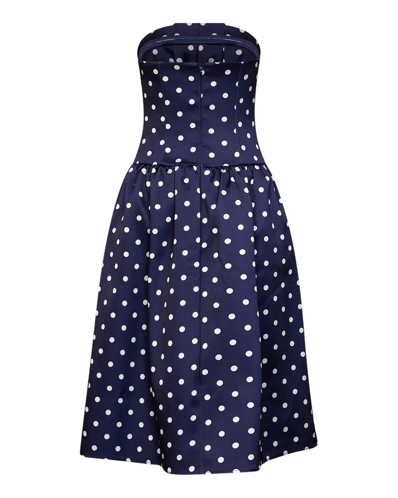 Self-Portrait Women's Strapless Satin Midi Dress Navy Blue Polka Dot Polyester Navy