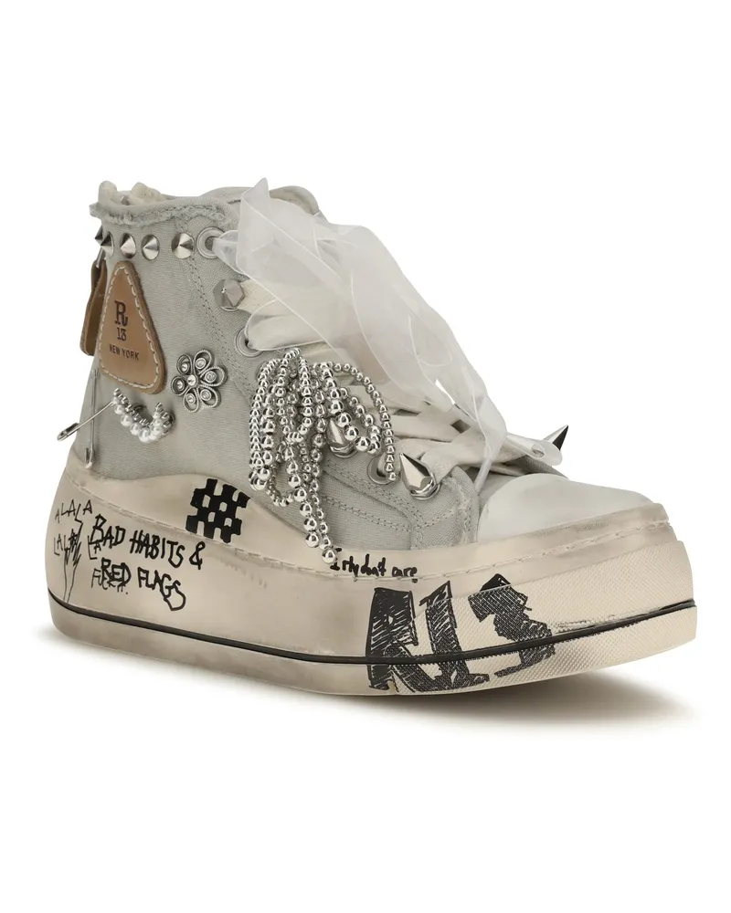 R13 Women's High Top Sneakers Off White With Charms White