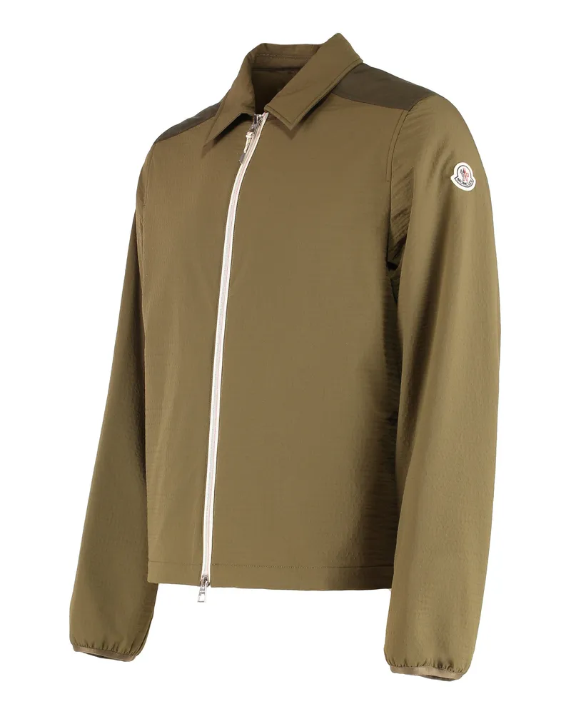 Moncler Men's Quilted Seersucker Shirt With Zip Olive Green Shell: Polyamide Olive