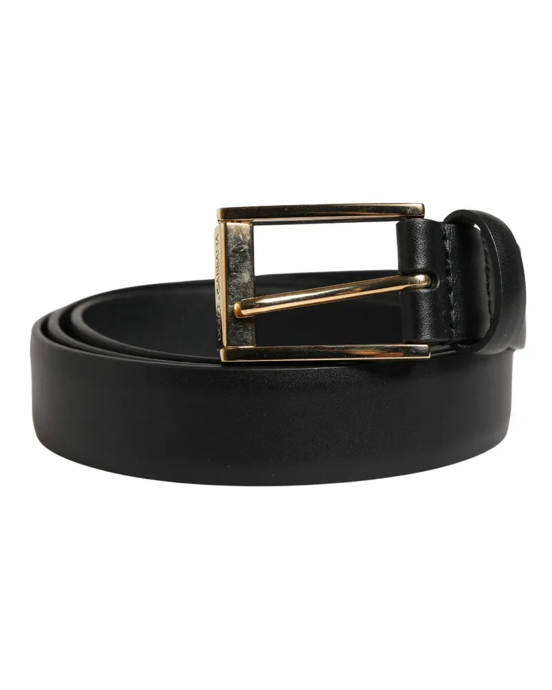 Dolce & Gabbana Men Black Classic Leather Metal Buckle Belt Calf Black