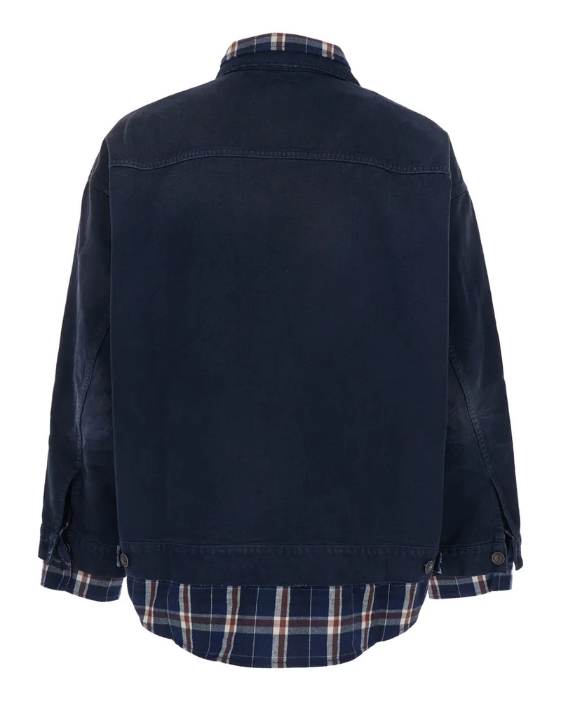 Balenciaga Men Jacket Double-Layer Blue Cotton Coat Blue