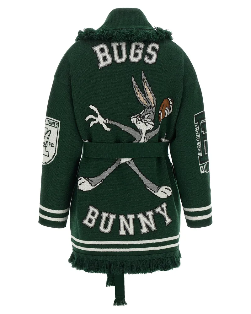 Alanui Looney Tunes Double Jacquard Knit Cardigan — Green Green