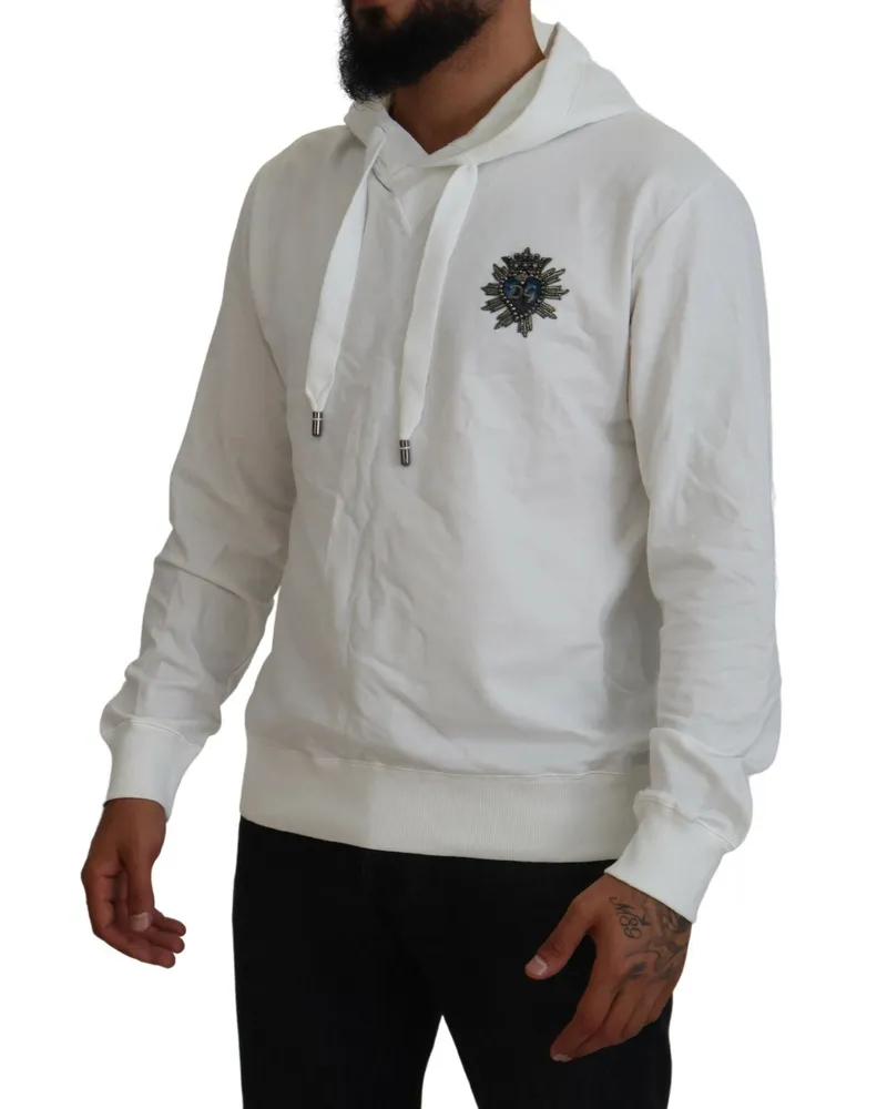 Dolce & Gabbana Men's White Cotton Hooded Sweatshirt Logo Sweater Clothing White