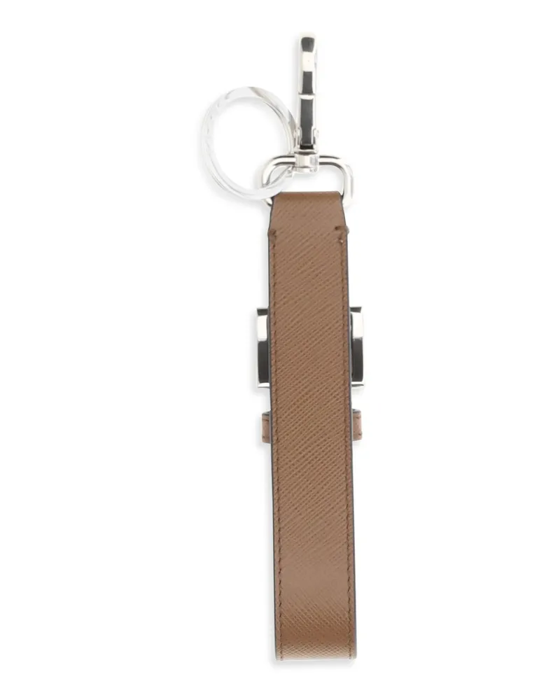 Prada Men's Keyring Saffiano Leather With Triangle Logo Cuoio Calf Bos Taurus Key Rings Beige