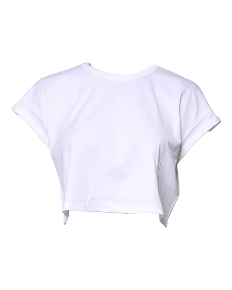 Dolce & Gabbana Women's White Cotton Crew Neck Cropped T-Shirt Top White
