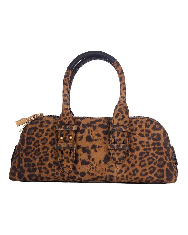 Pinko Women's Bowling Bag Escape Leopard Suede Leopard-Brown-Antique Gold Handbags Leopard/brown/antique Hand Brown