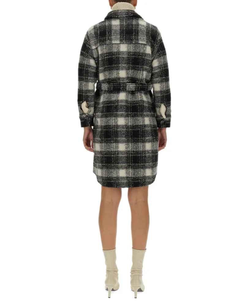 Woolrich Check Print Wool Coat — Black Black