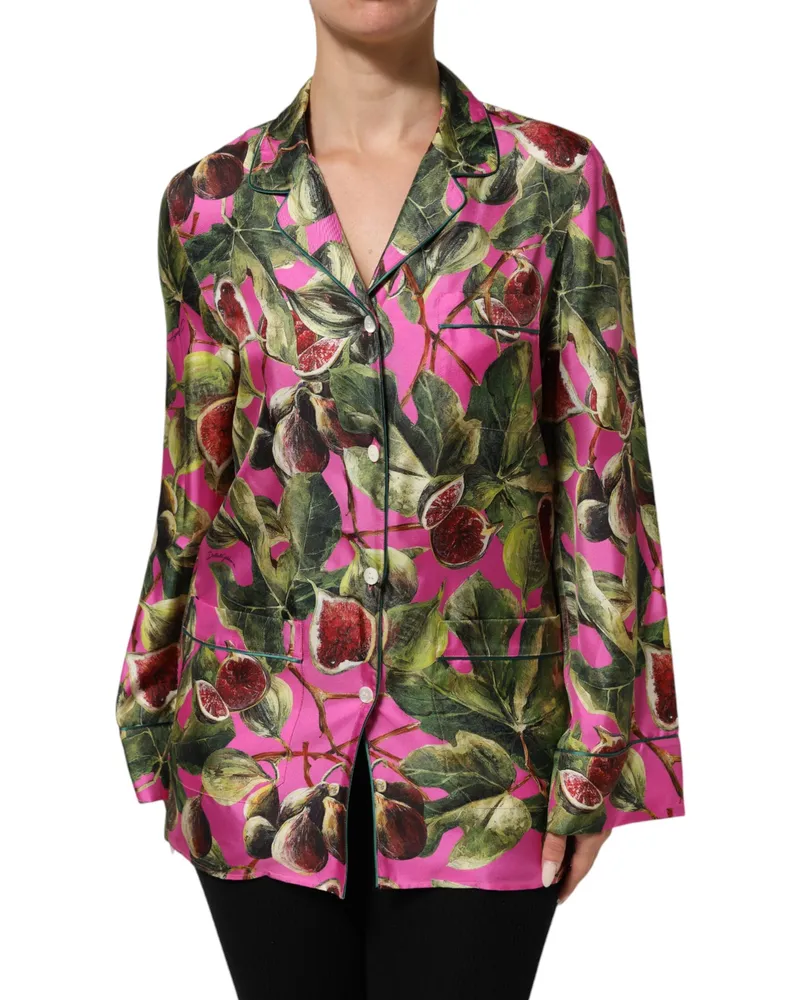 Dolce & Gabbana Women's Fig-Printed Silk Blouse Pink Pink
