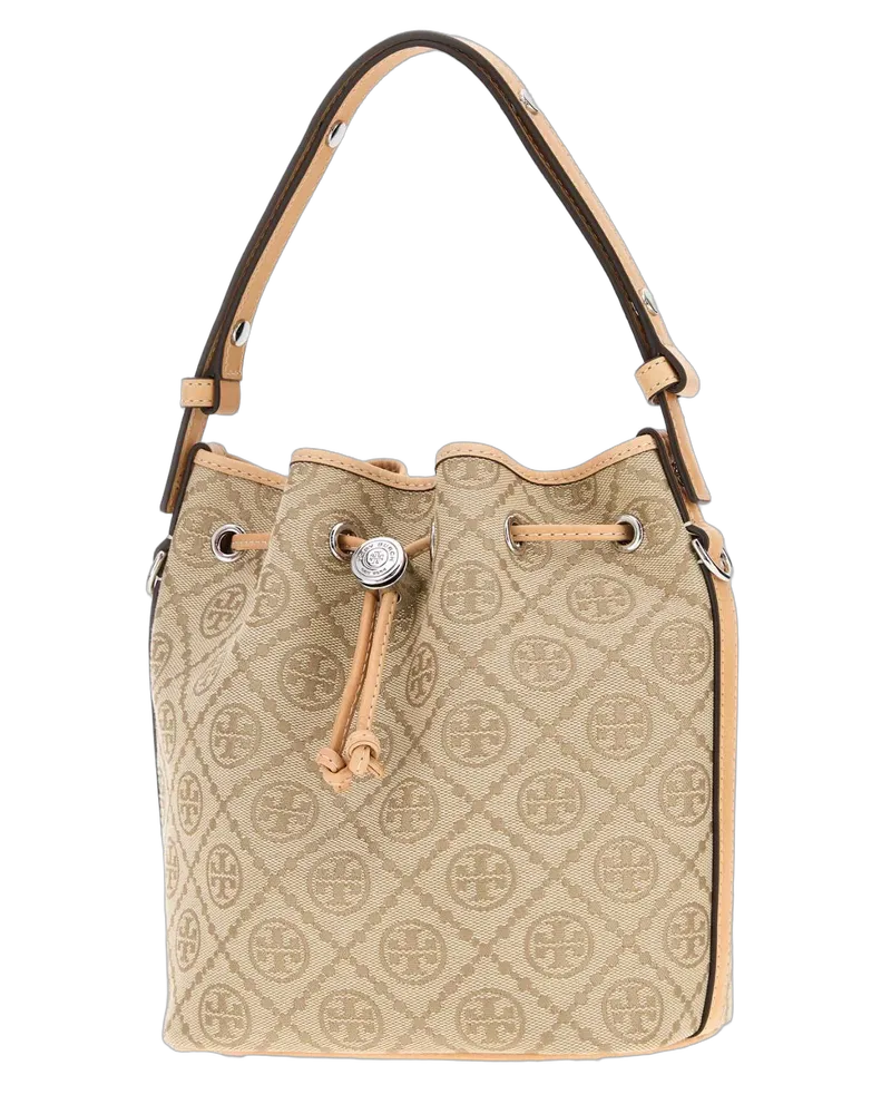 Tory Burch Women's Embroidered Canvas Bucket Bag Tmono Borse A Mano Beige