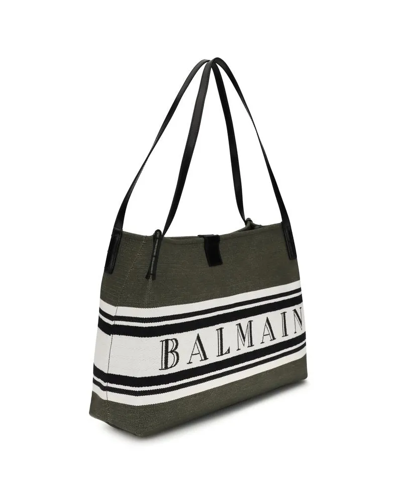 Balmain Women's Black Cotton Shoulder Bag Green