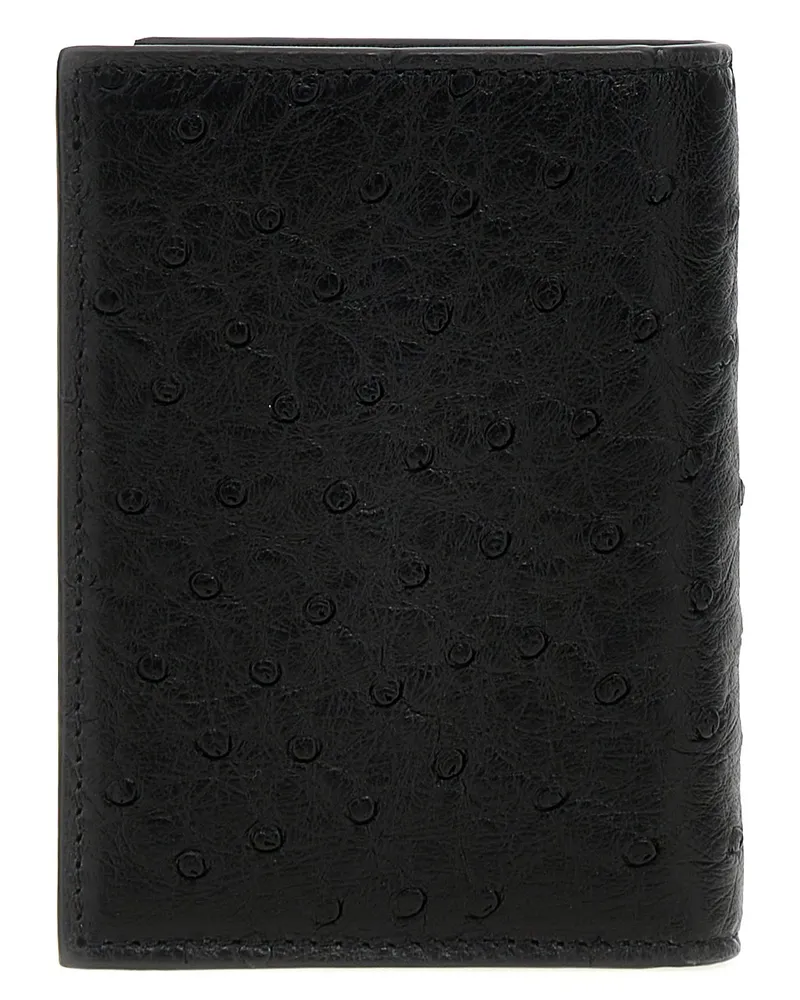 Valentino Garavani Ostrich Leather with Vlogo Card Case — Black Black