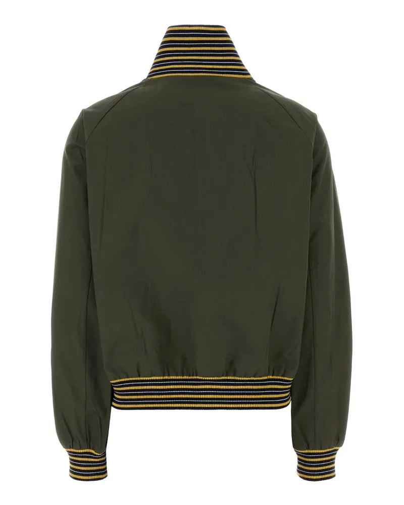 Prada Striped-Collar Poplin Bomber Jacket — Green Green