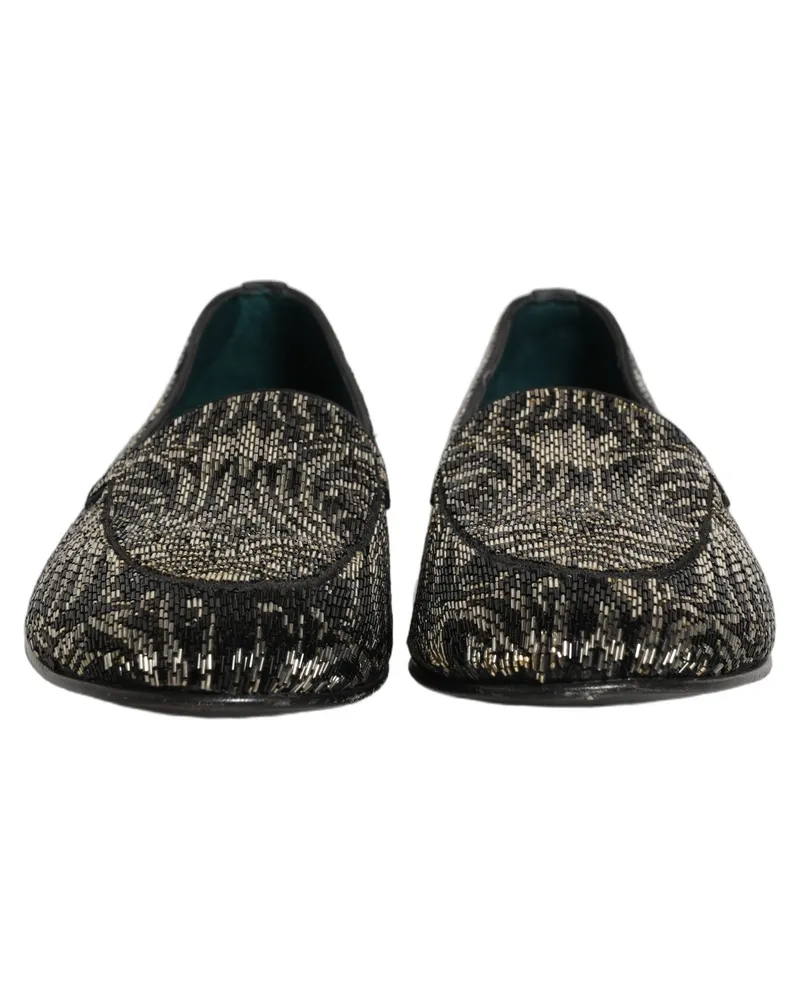 Dolce & Gabbana Men's Black Silver Embellished Dress Loafers Shoes Leather Black