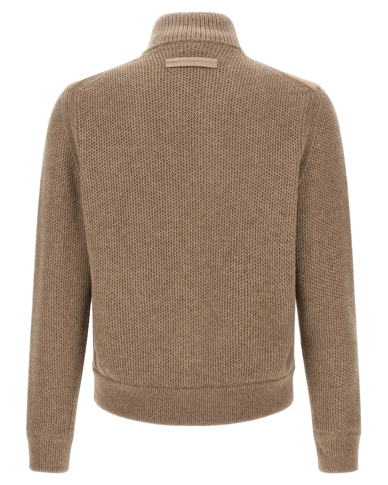 Ermenegildo Zegna Suede Panel Cardigan — Beige Beige