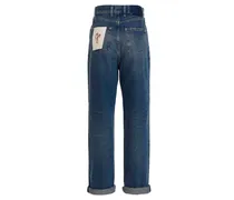 Women's Blue Cotton Straight-Leg Jeans Clothing