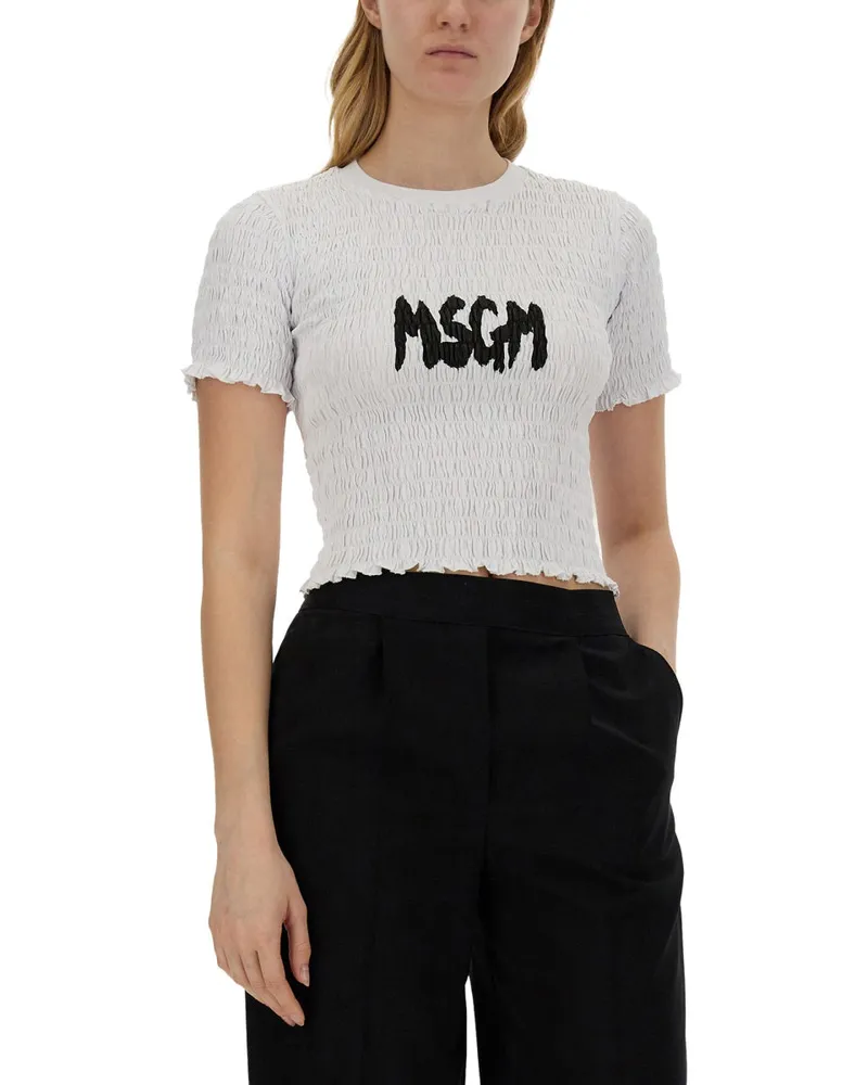 MSGM Logo-Embroidered Cotton T-Shirt — White White