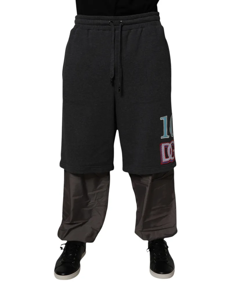 Dolce & Gabbana Men's Dark Gray Cotton Layered Straight Sweatpants Pants Polyester Nylon Gray