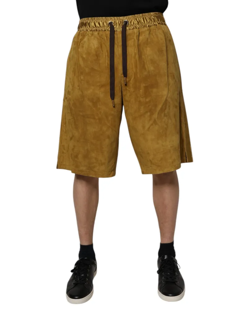 Dolce & Gabbana Brown Lambskin Suede Men Bermuda Shorts Brown