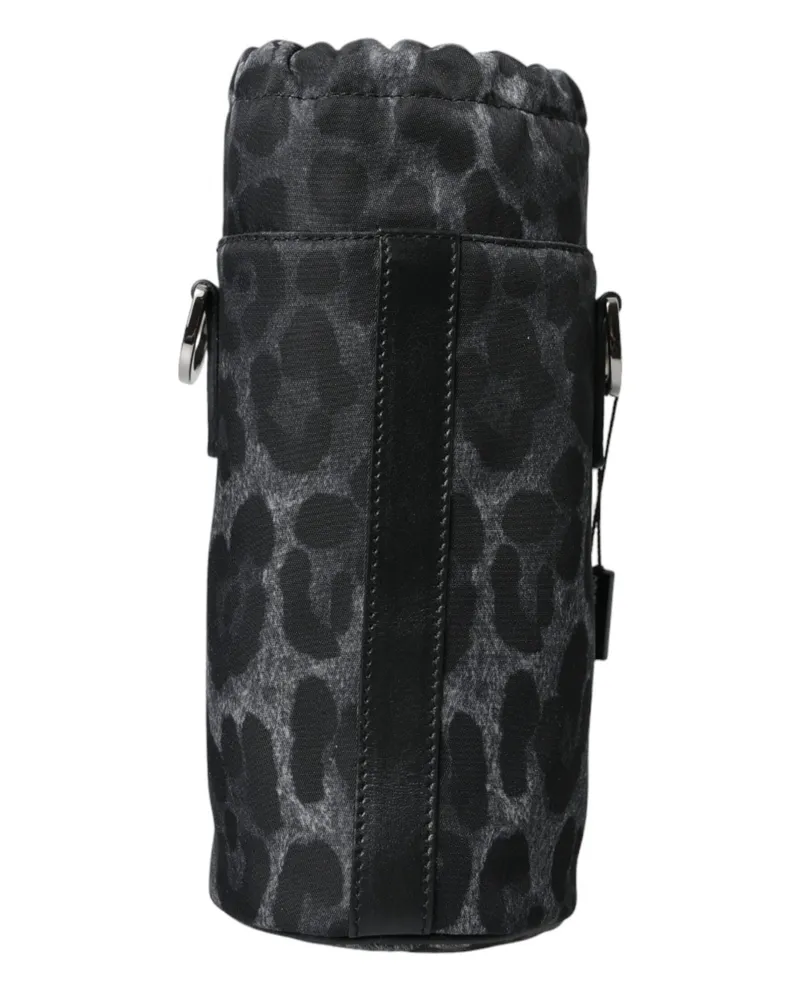 Dolce & Gabbana Men's Black Leopard Round Slim Tote Bottle Cage Bag Nylon Leather Black