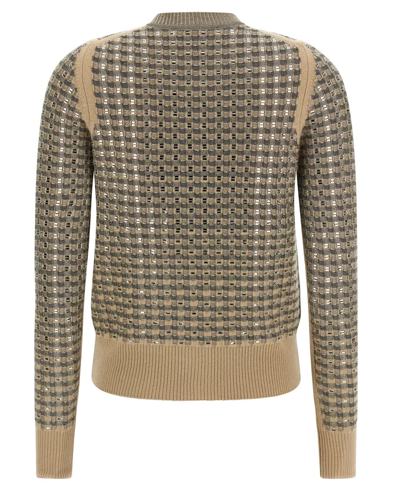 Ermanno Scervino Sequin-Embellished Check Knit Cardigan — Beige Beige