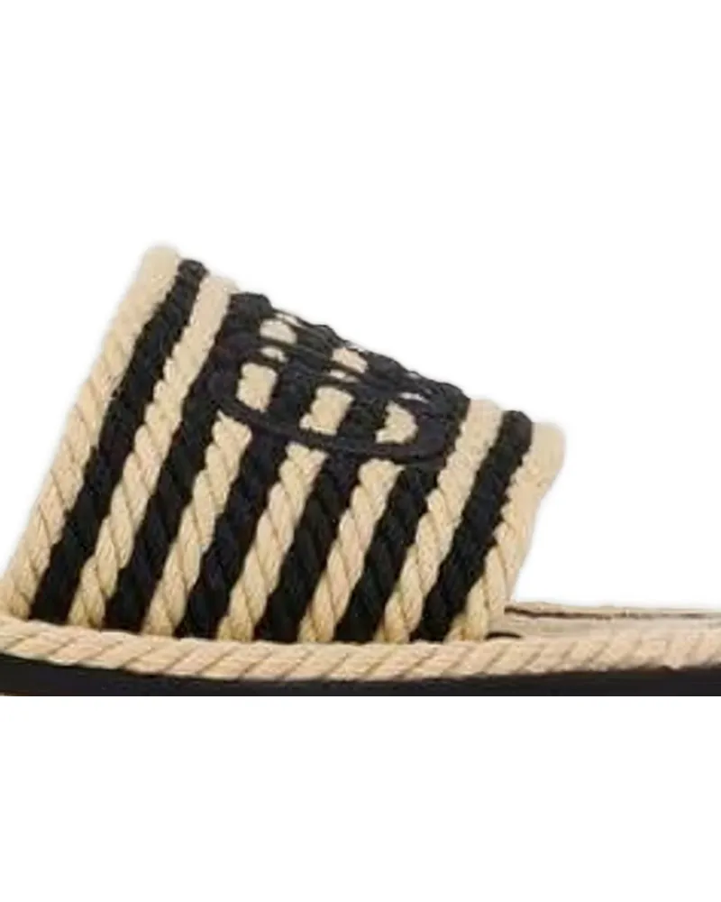 Chloé Striped Canvas Espadrille Sandals — Black Black