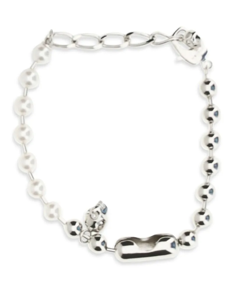 Alexander McQueen Men's Bracelet Pearl Skull White Brass Bracelets White