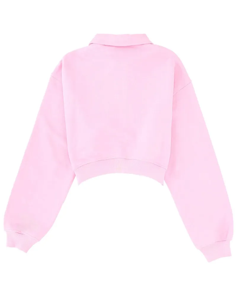 MSGM Collared Crop Cotton Sweatshirt — Pink Pink