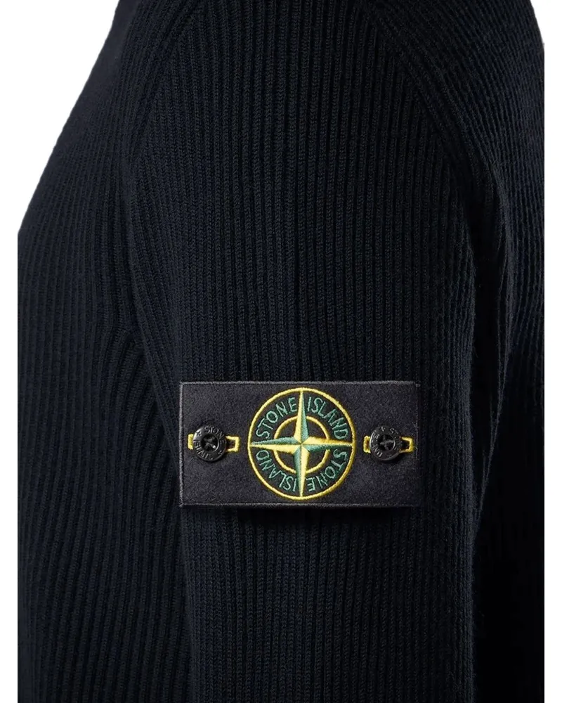 Stone Island Men's Cardigan Ribbed Knit Blue Virgin Wool Cardigans Sweater Navy