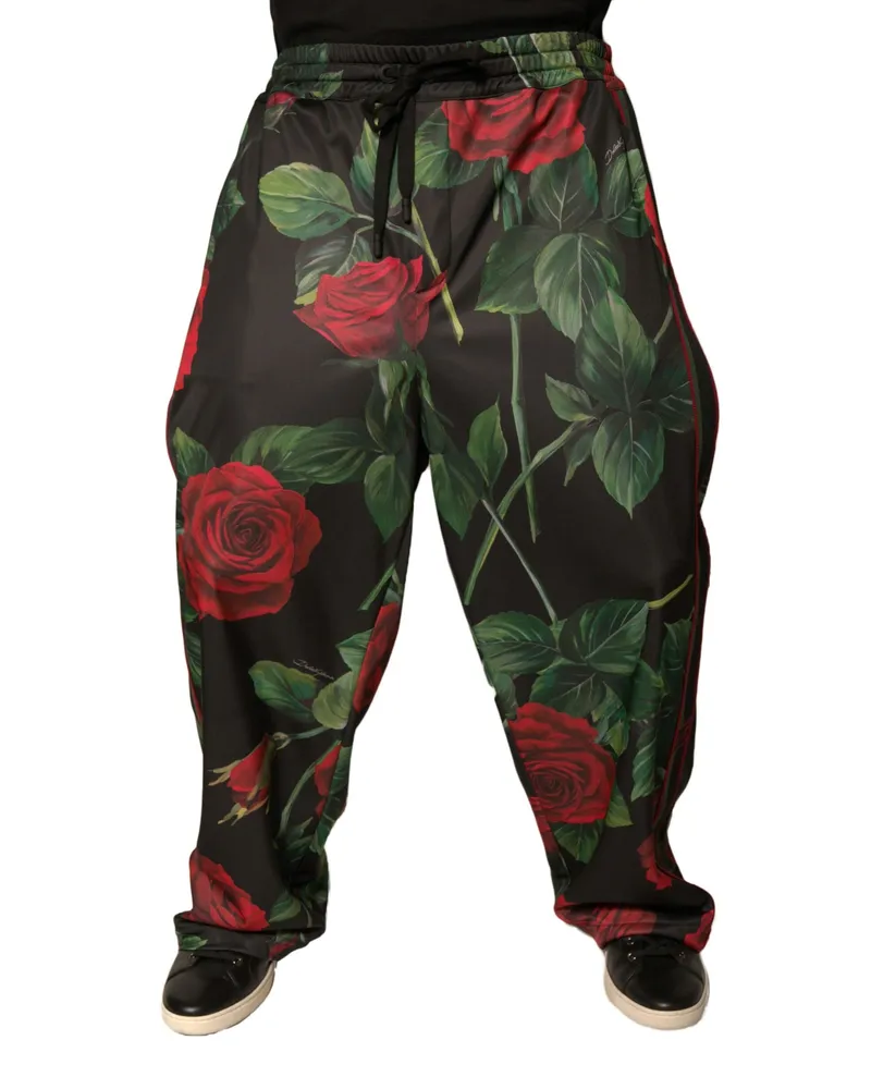 Dolce & Gabbana Men's Black Floral Polyester Jogger Sweatpants Pants Black