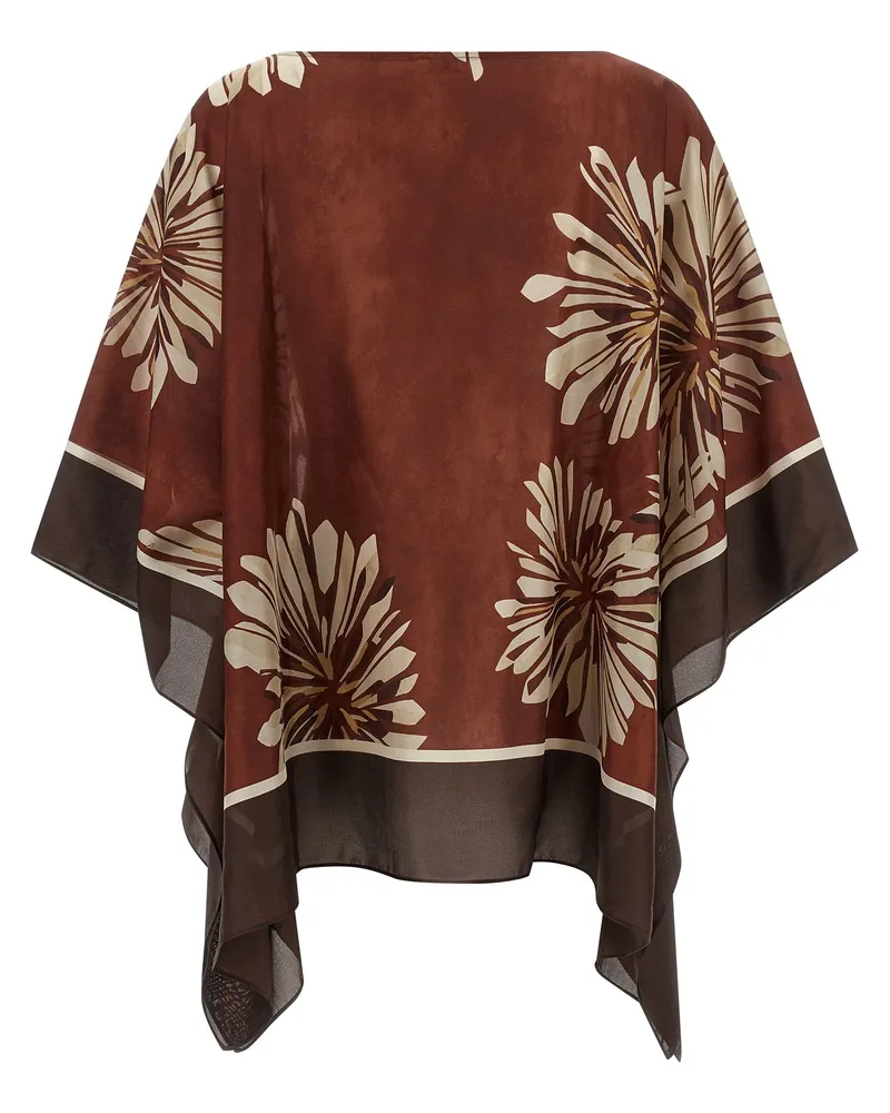 Brunello Cucinelli Floral-Print Silk Twill Tunic — Burgundy Burgundy