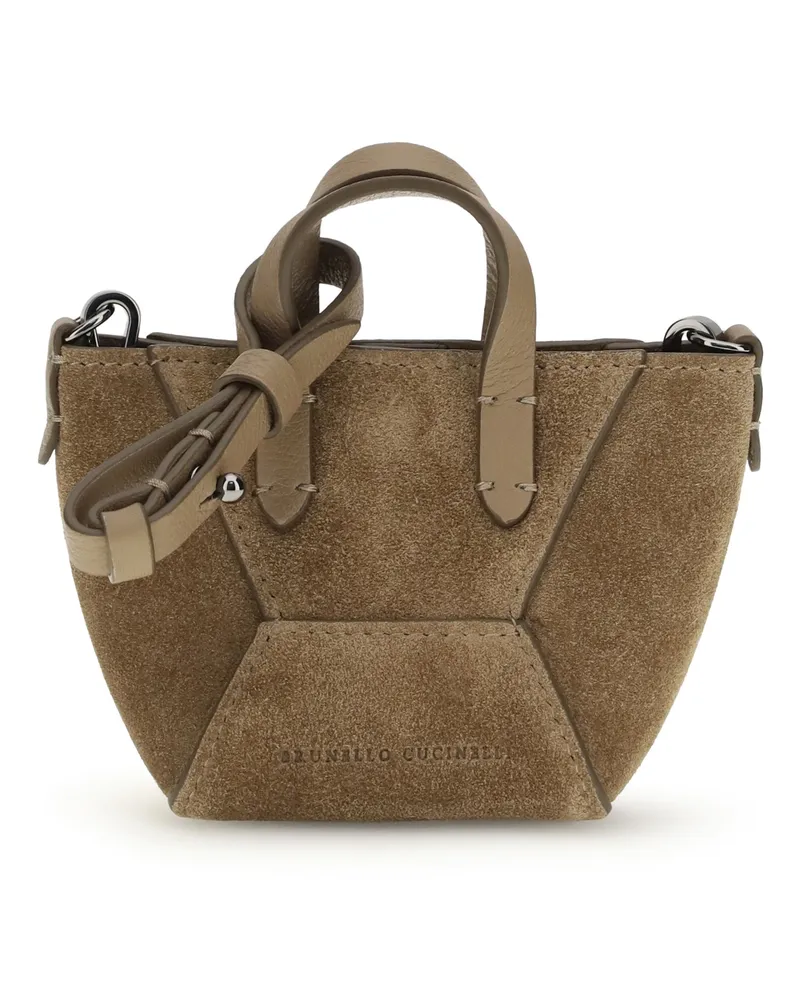 Brunello Cucinelli Women's Shoulder Bag Micro Suede Beige Calf Leather Beige