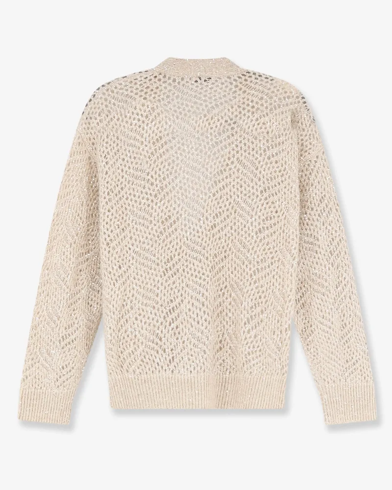 Brunello Cucinelli Women's Cardigan Dazzling Motif Beige Mohair Nylon Sweater Beige