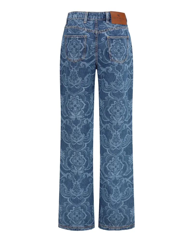 Etro Women's Ornamental Jacquard Denim Jeans S9880 Cotton Blue