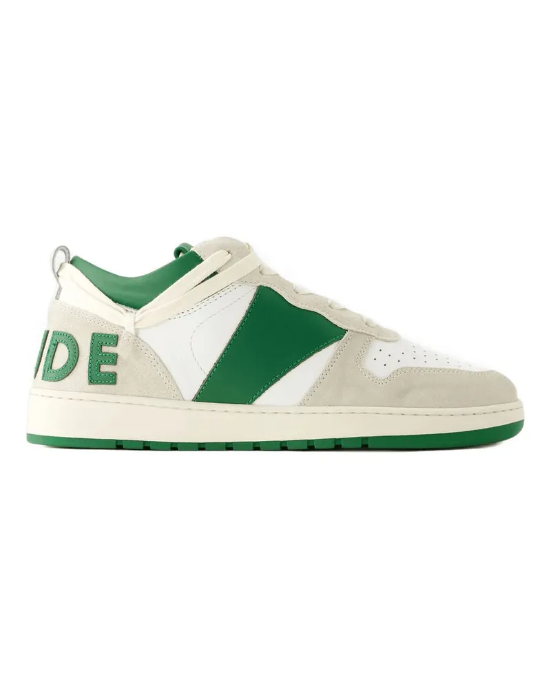 RHUDE Men's Rhecess Low Sneakers -  Leather White-Green Calfskin Shoes White