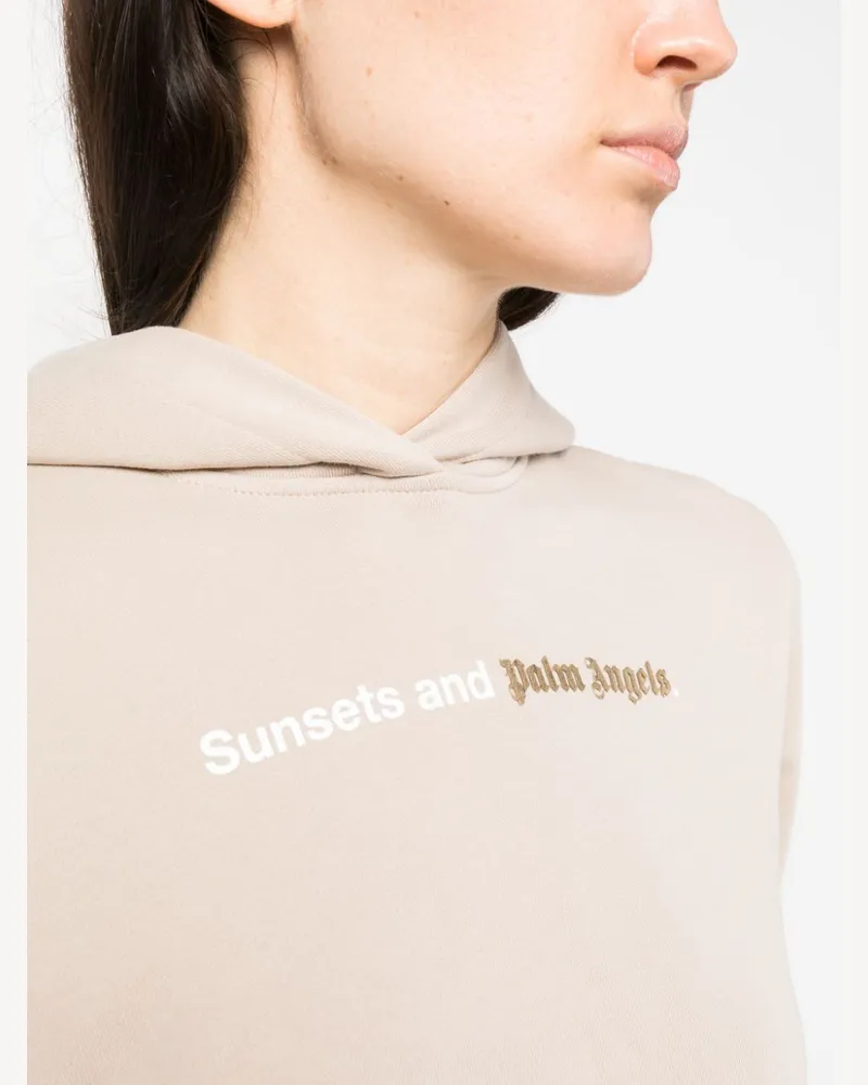 Palm Angels Logo-Print Cotton Hoodie — Beige Beige