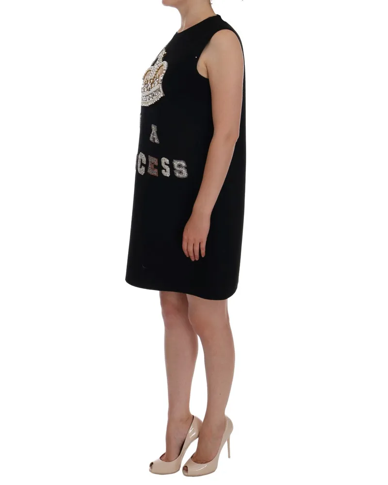 Dolce & Gabbana Women's Black I Am A Princess Crystal Shift Dress Wool Black