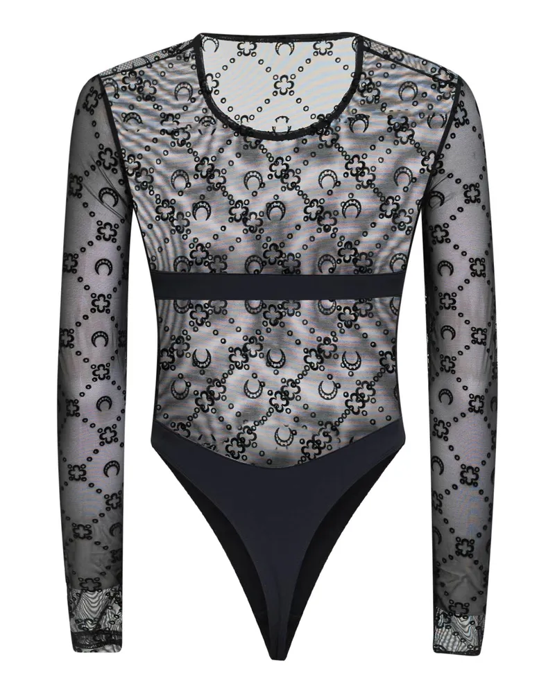 Marine Serre Women's Bodysuit Black Flocked Mesh Polyamide Tops Top Black