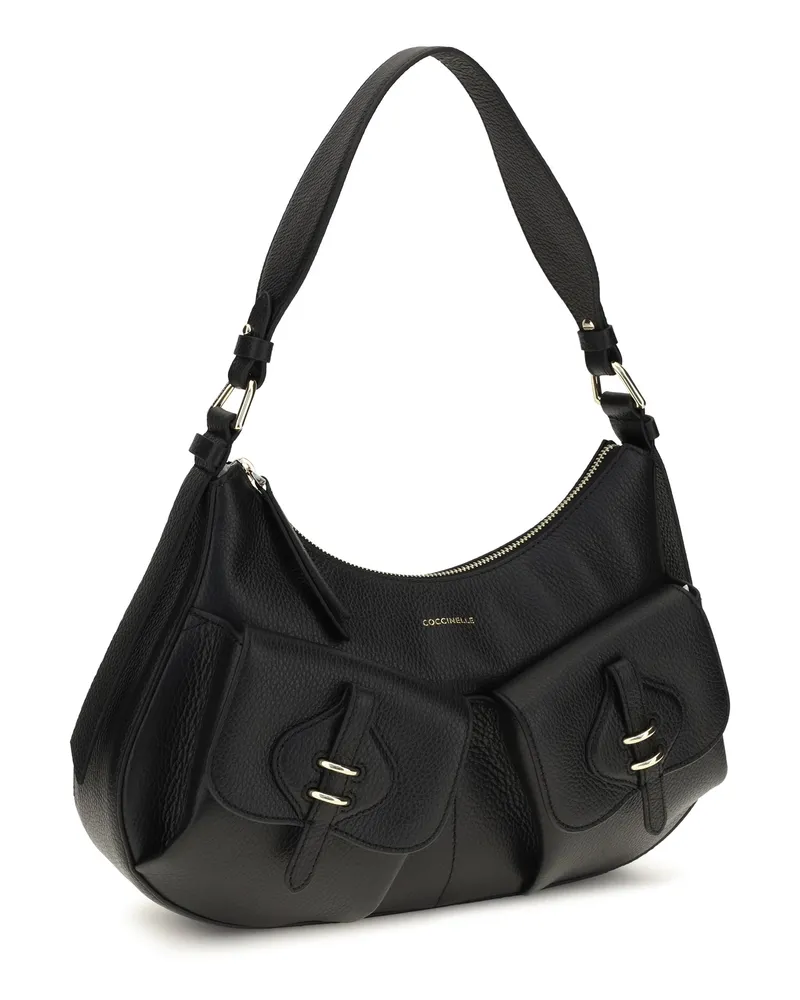 Coccinelle Women's Small Boheme Shoulder Bag Noir Calf Leather Bos Taurus Black