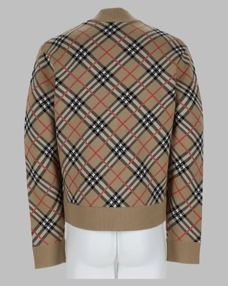 Burberry Check Print Wool-Cotton Cardigan — Beige Beige
