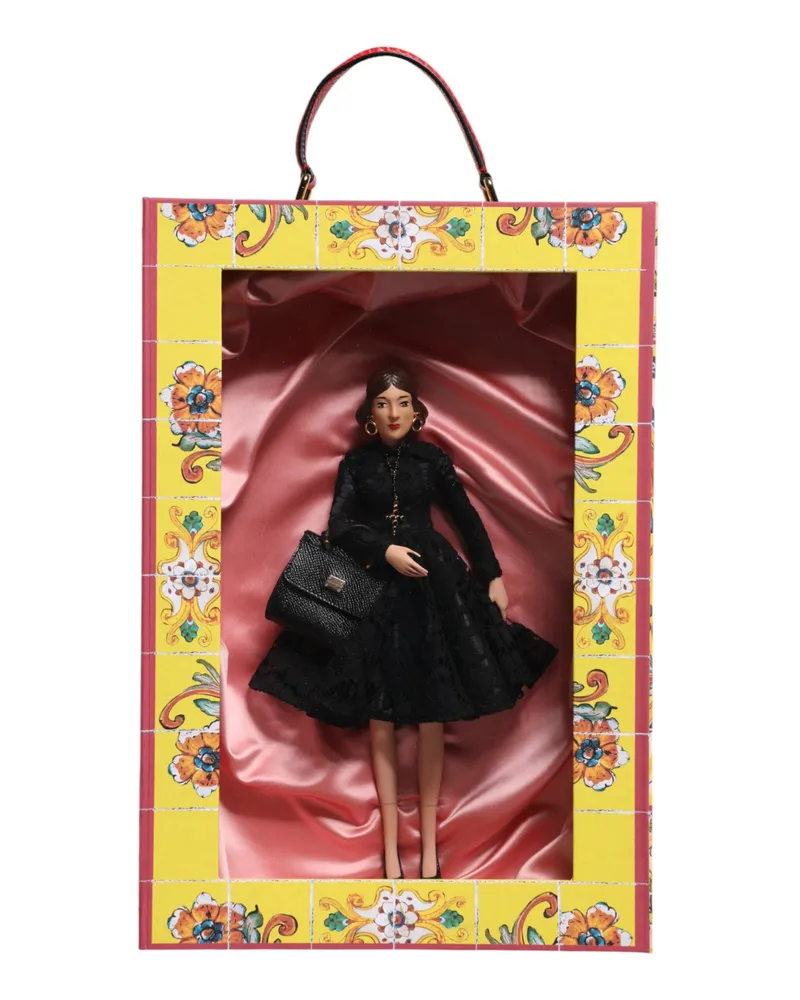 Dolce & Gabbana Women's Black Dress Ceramic Porcelain Fashion Leather Sicily Dolls Silk Accessory Multicolor