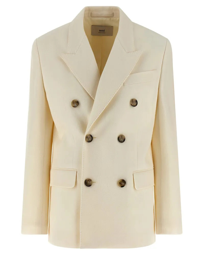 AMI Paris Double-Breasted Wool Blazer — Cream Cream