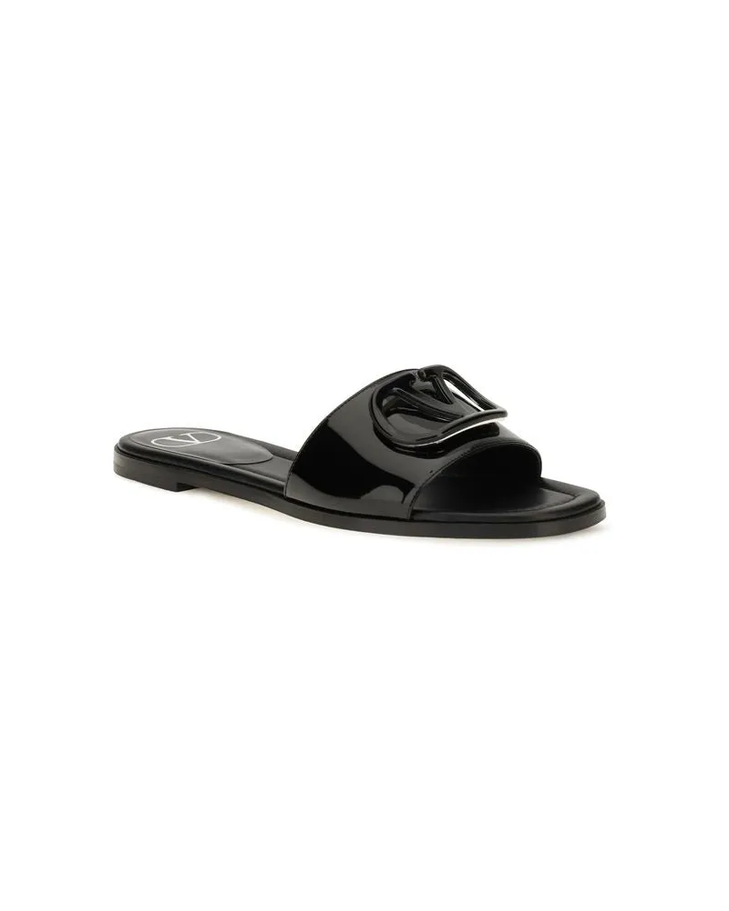 Valentino Garavani Women's Black Calf Leather Bos Taurus Flat Sandals Black