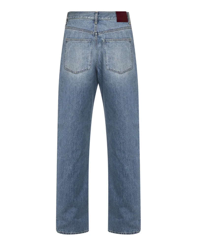 Gucci Women's Light Blue Cotton Denim Straight Jeans Blue