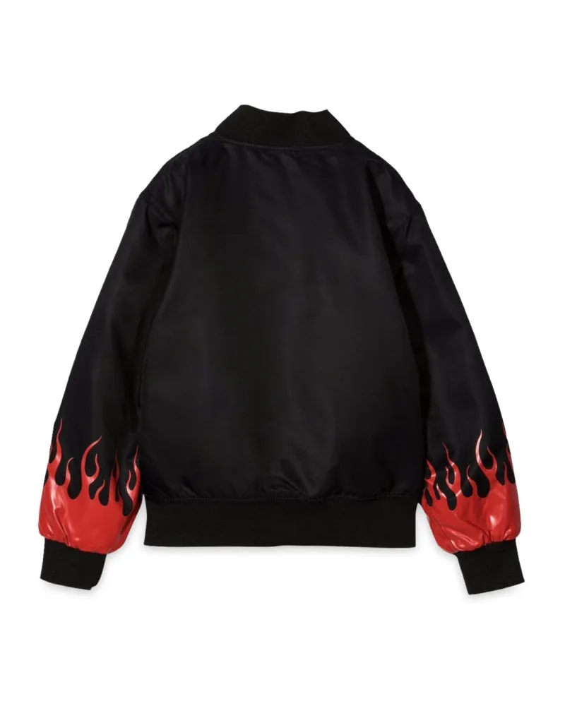 Vision Of Super Nylon Red Flame Motif Bomber Jacket — Black Black
