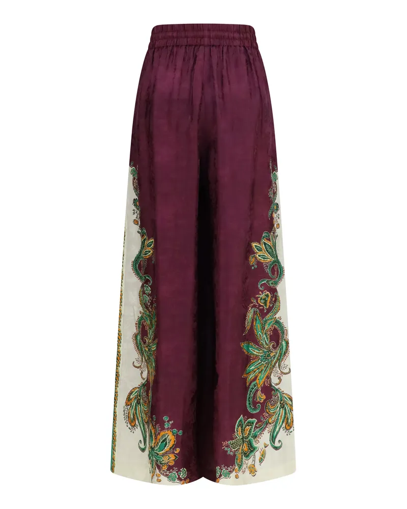ALEMAIS Floral-Print Viscose Trousers — Burgundy Burgundy