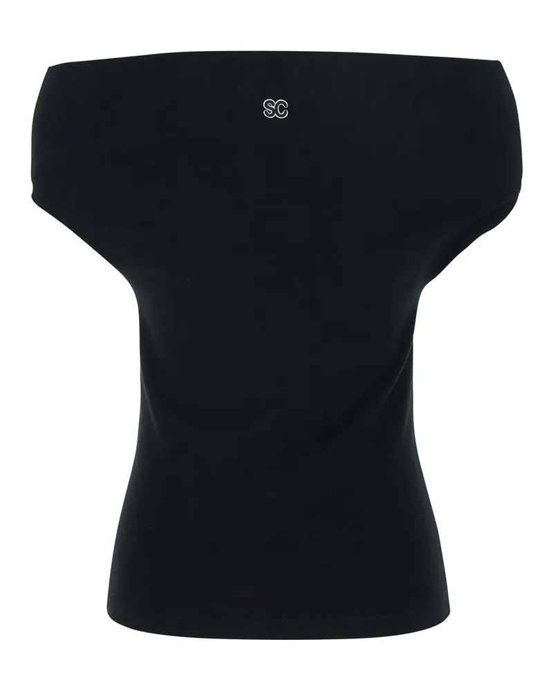 Semicouture Women's Sleeveless Top Off-Shoulder Black Cotton Tops Black