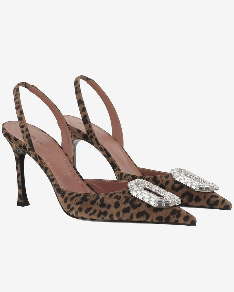 Amina Muaddi Women's Camelia Suede Slingback Animalier Shoe Brown